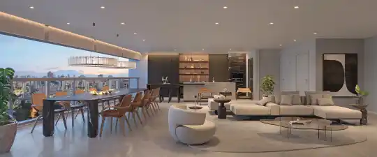 Lindenberg Alto das Nações — Perspectiva ilustrada — Apartamento de 213 m² — sugestão de decoração do living