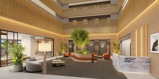 SP 360° Smart Living by Eztec — Perspectiva ilustrada — Átrio e galeria