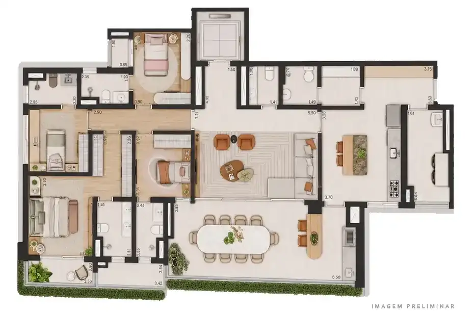 LE SIX Ibirapuera — 194 m² — 4 suítes; layout do acervo