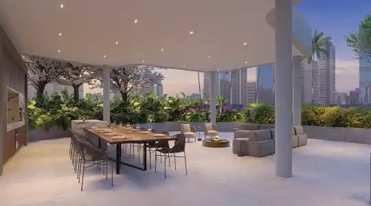 Casa Nacional Brooklin — Perspectiva ilustrada — Churrasqueira — vista 2
