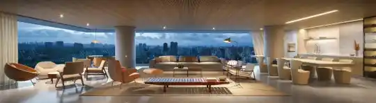 ISA Brooklin — Perspectiva ilustrada — Living integrado ao terraço (fonte secundária)