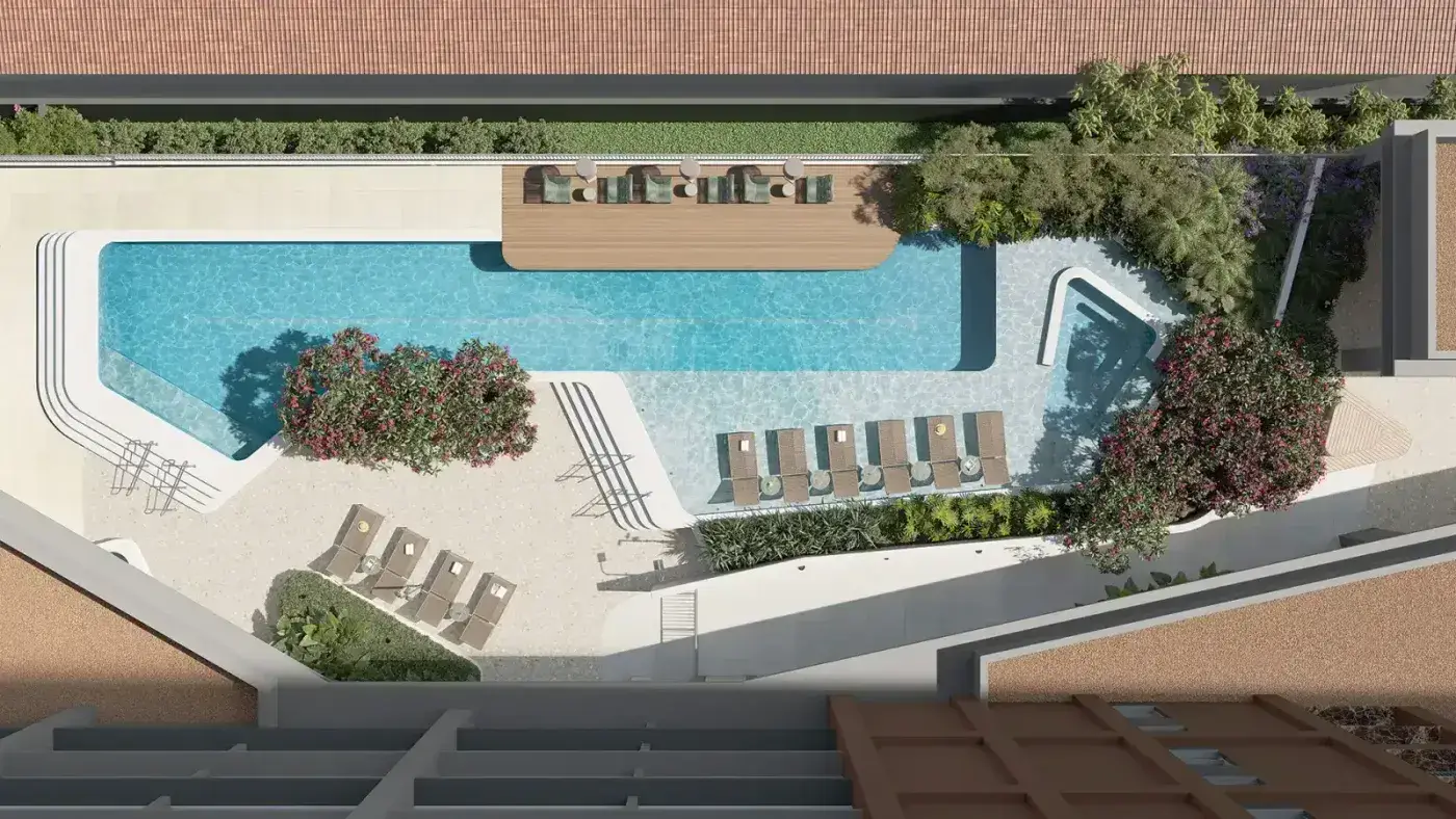 Metropolitan by Lindenberg — Perspectiva ilustrada — Vista aérea das piscinas