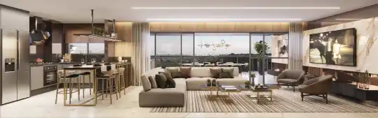 HAUTE Brooklin by Ez — 185 m² — living, perspectiva ilustrada