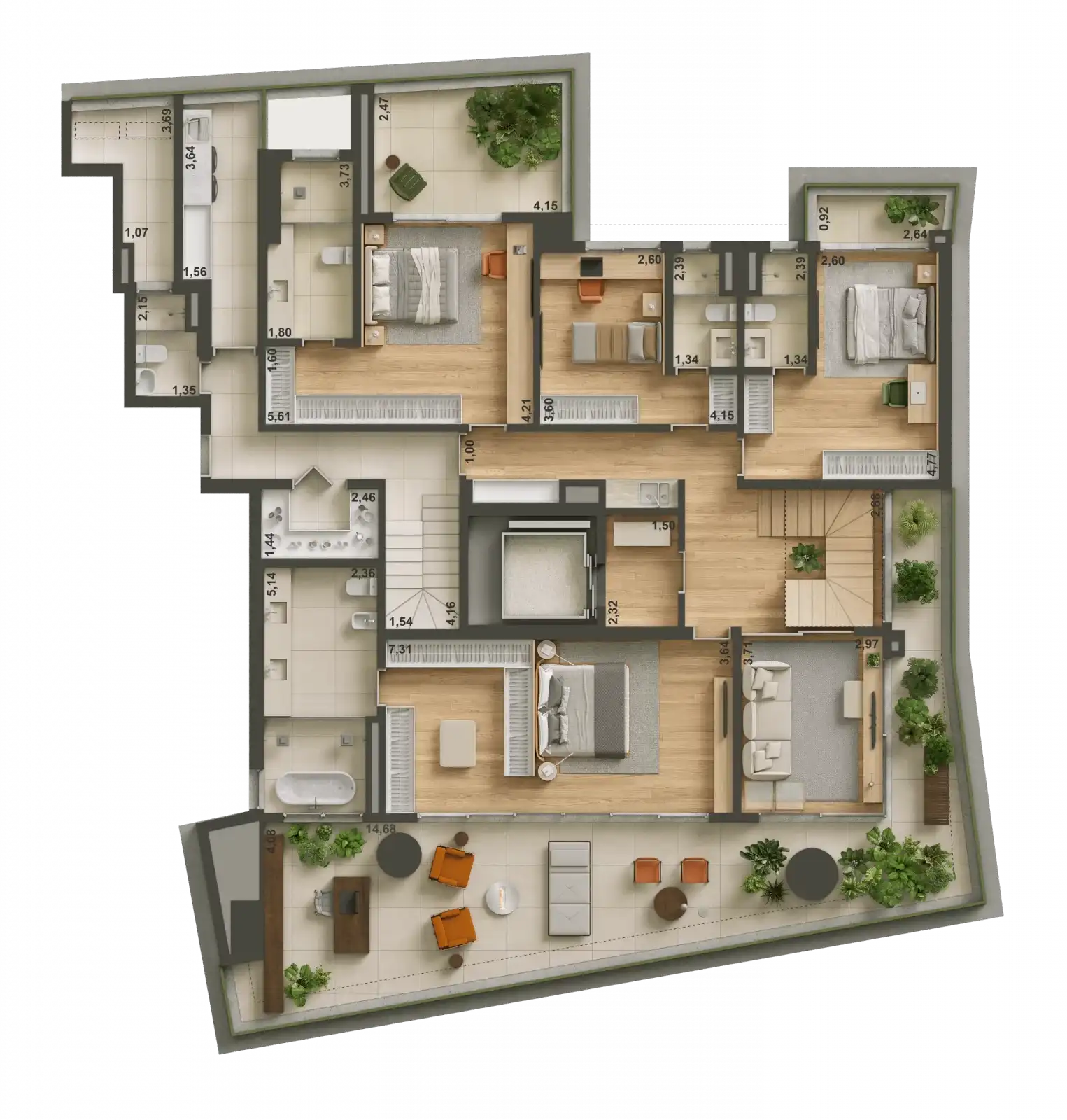 ISA Brooklin — duplex — 452 m², pavimento inferior (fonte secundária) — acervo, confirmar com a incorporadora