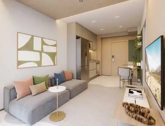 SP 360° Smart Living by Eztec — Perspectiva ilustrada — Apartamento de 34 m² — sugestão de decoração