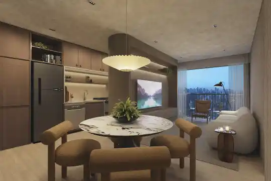 Metropolitan by Lindenberg — Perspectiva ilustrada — Living — 64 m², 2 dormitórios