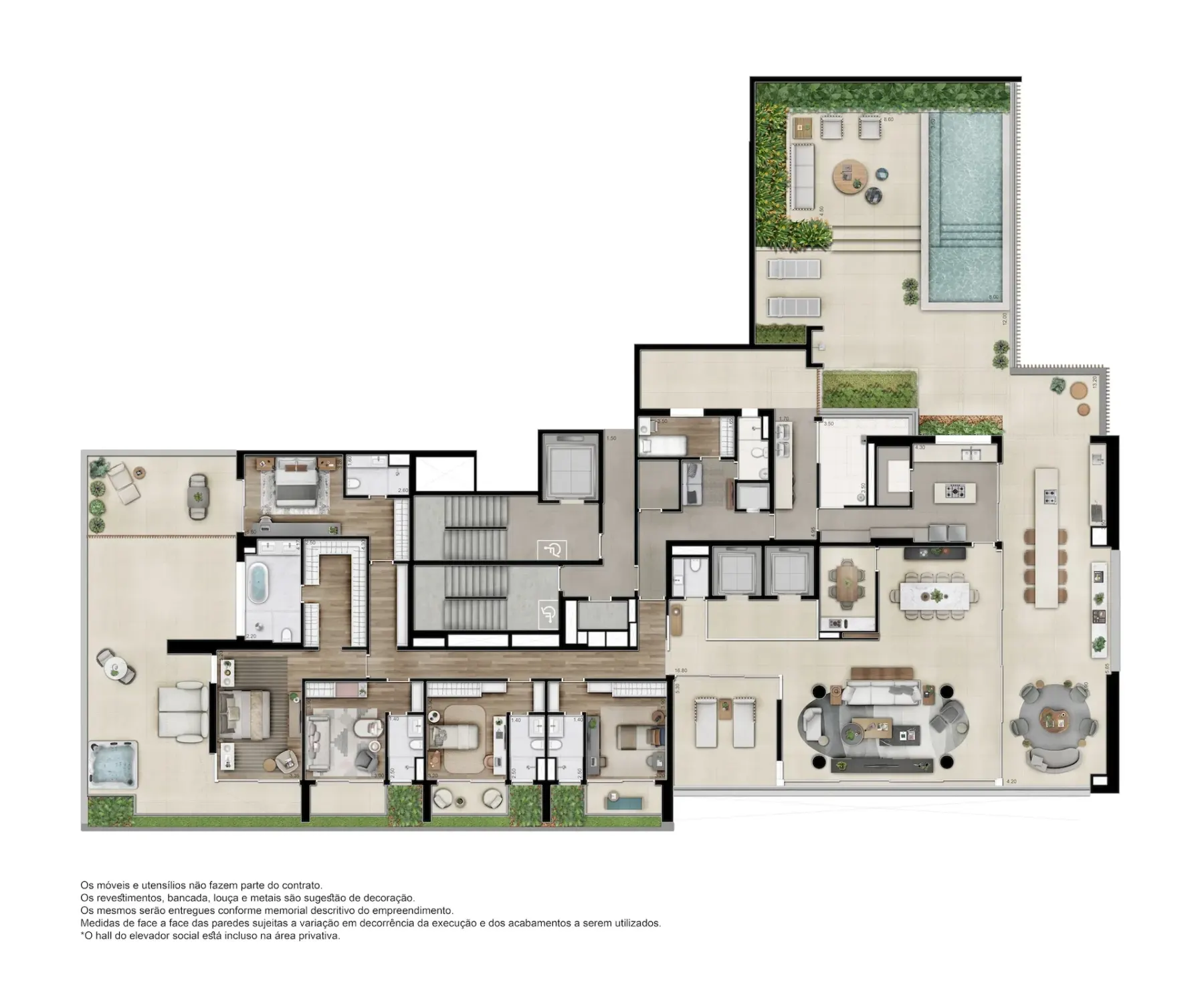 Planta jardim 711m² - 5 suítes