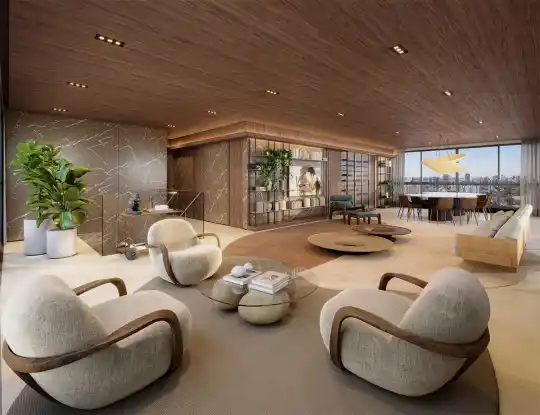Agami Park Residences — Perspectiva ilustrada — Living do duplex — 571 m²