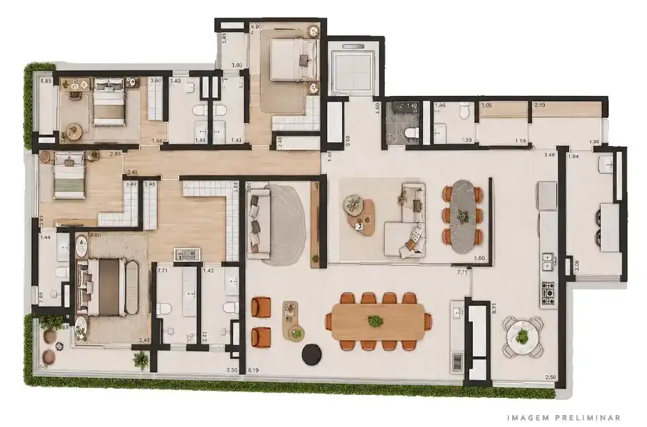 LE SIX Ibirapuera — 264 m² — 4 suítes; layout do acervo