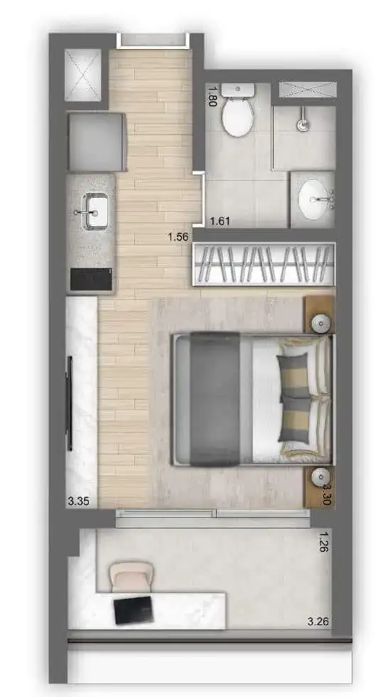 GRAND VITRALI Moema — studio residencial — 28 m² (fonte secundária; não republicada na página oficial atual) — acervo, confirmar com a incorporadora