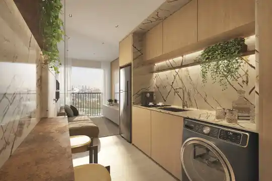 Metropolitan by Lindenberg — Perspectiva ilustrada — Living — 31 m², 1 dormitório