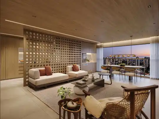 Casa Nacional Brooklin — Perspectiva ilustrada — Living — 136 m²