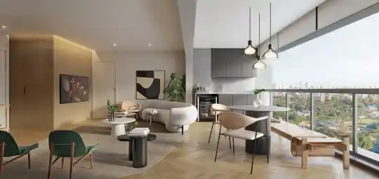 Lindenberg Alto das Nações — Perspectiva ilustrada — Apartamento de 110 m² — sugestão de decoração do living