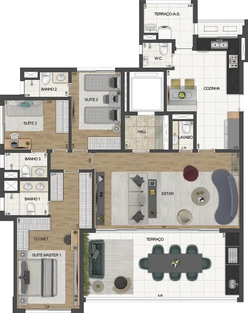 LE JARDIN Ibirapuera — 163 m² — living ampliado, final 2