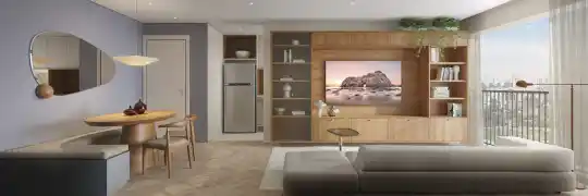 Metropolitan by Lindenberg — Perspectiva ilustrada — Living — 74 m², 2 suítes