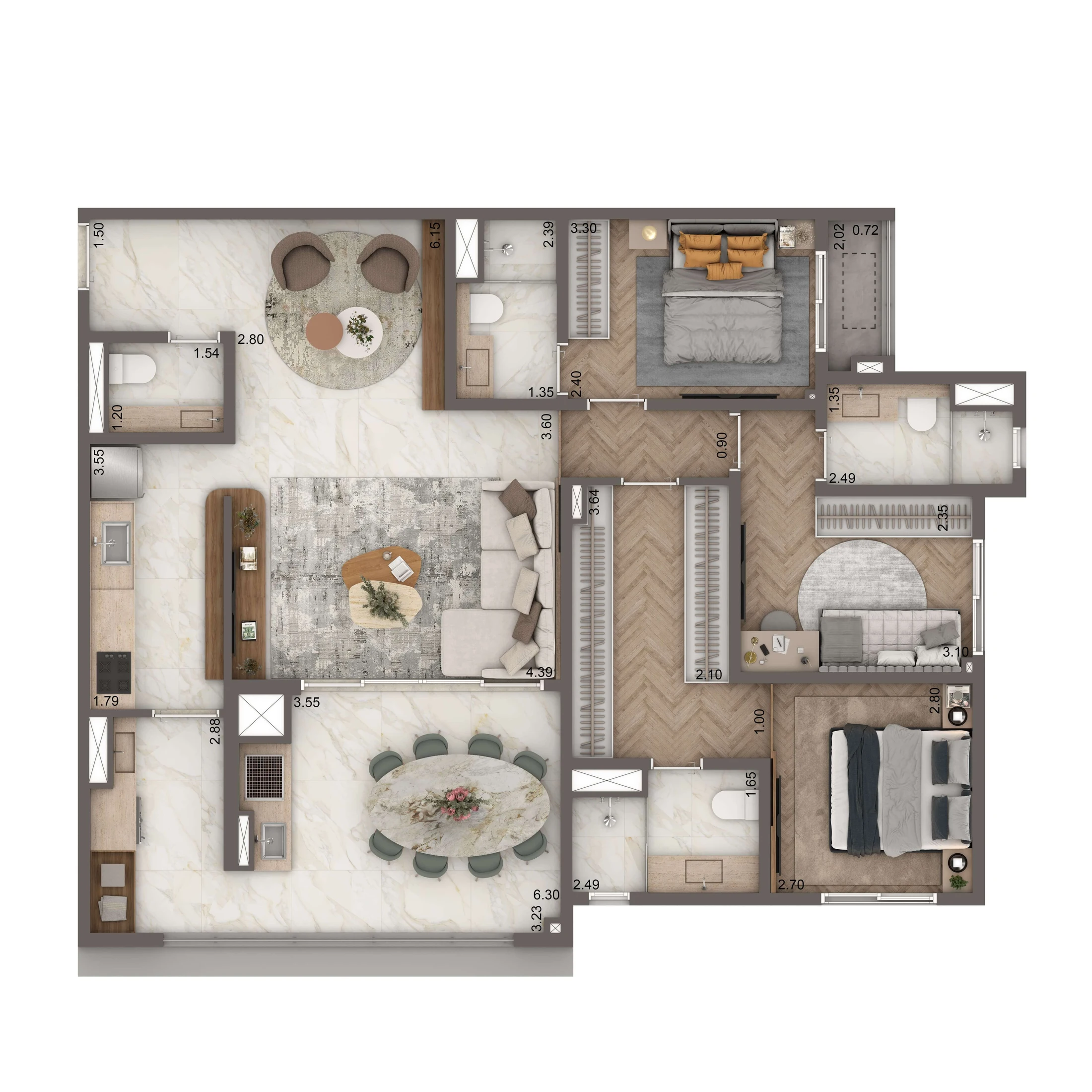 Planta Padrão 111m² | 3 suítes