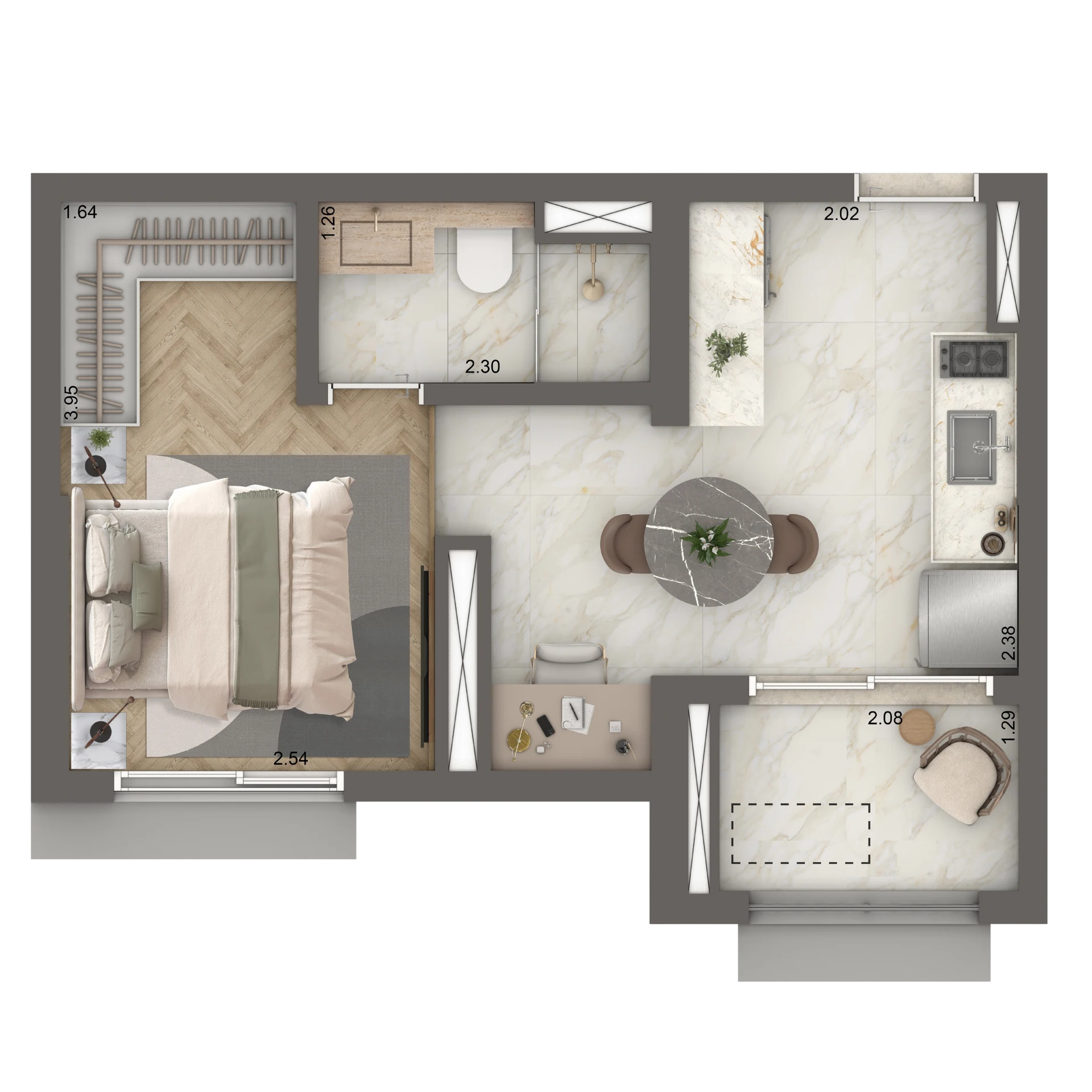 Planta oficial | Studio de 27 m²