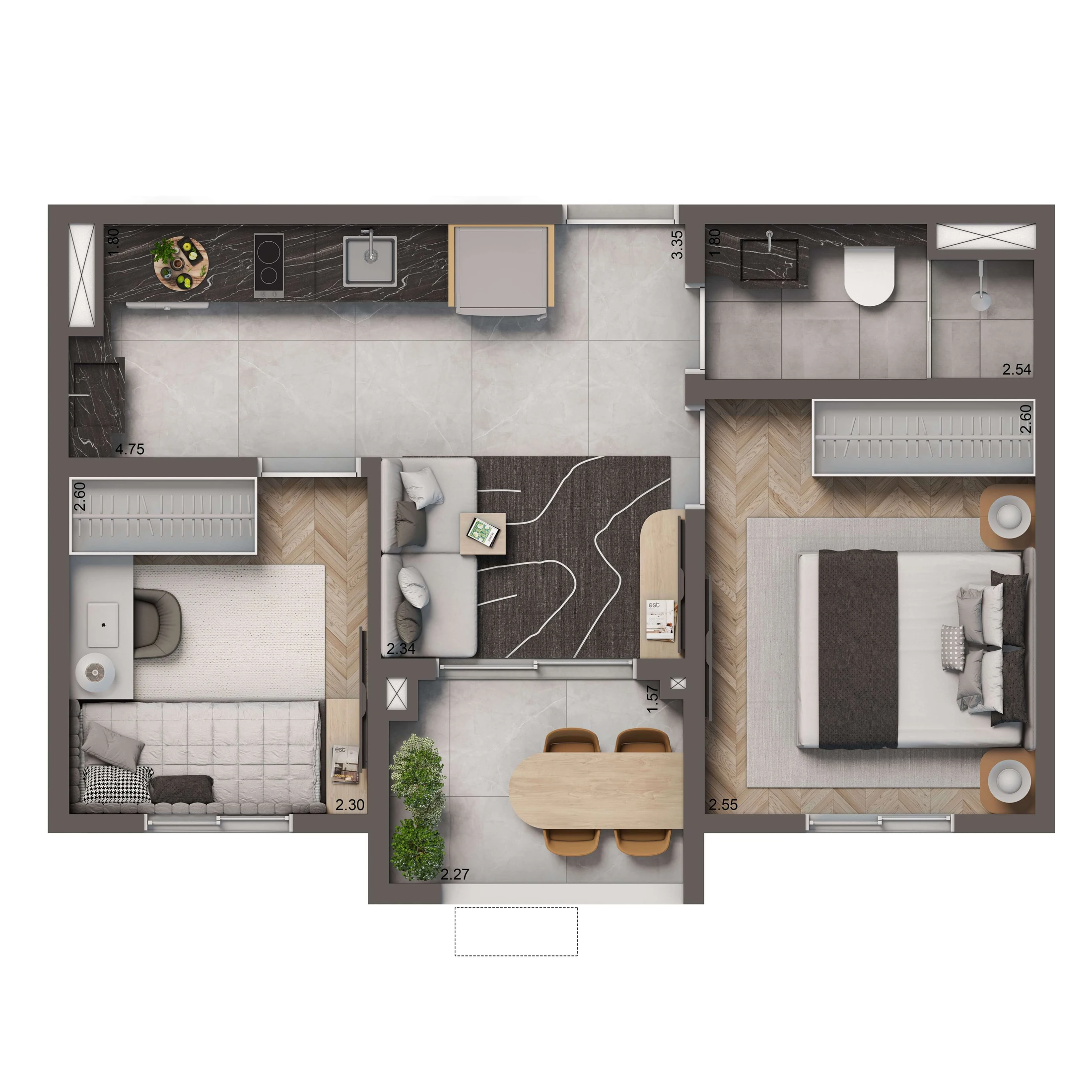 Planta Padrão 38m² | 2 dorms.
