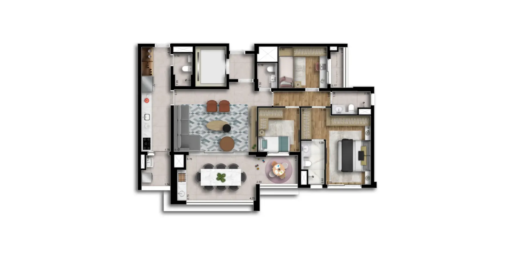 115 m² padrão - 3 dorms (Torre Boreal)