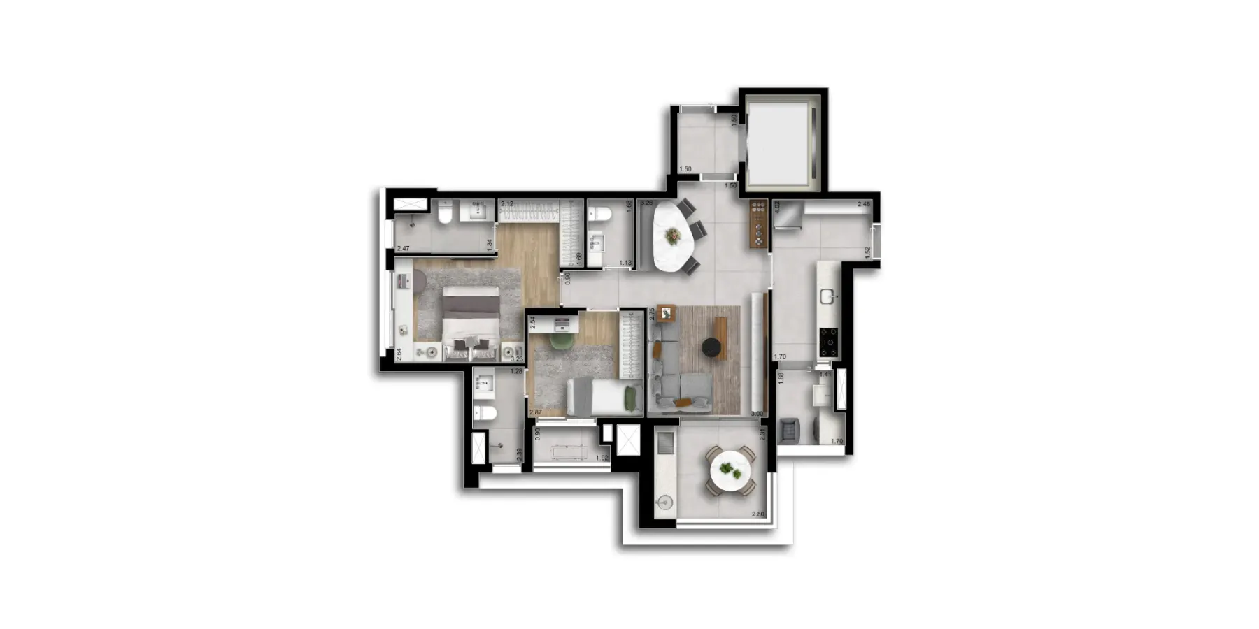 82 m² padrão - 2 suítes (Torre Boreal)