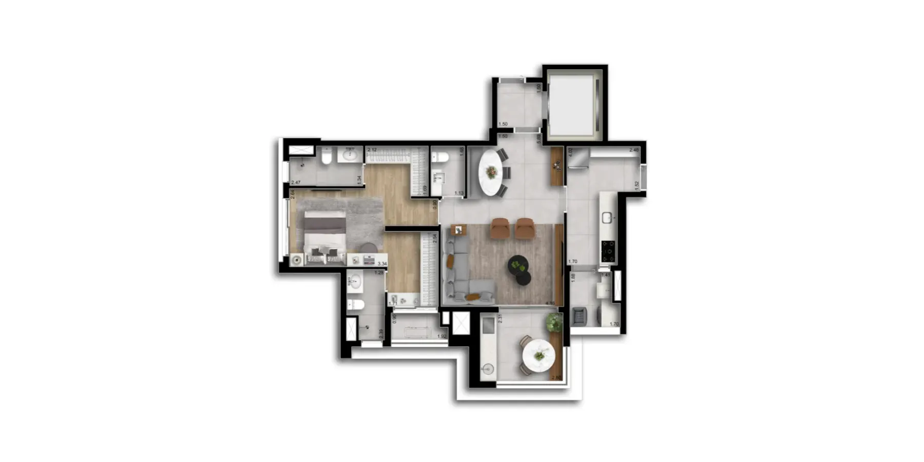 82 m² ampliada - 1 suíte (Torre Boreal)