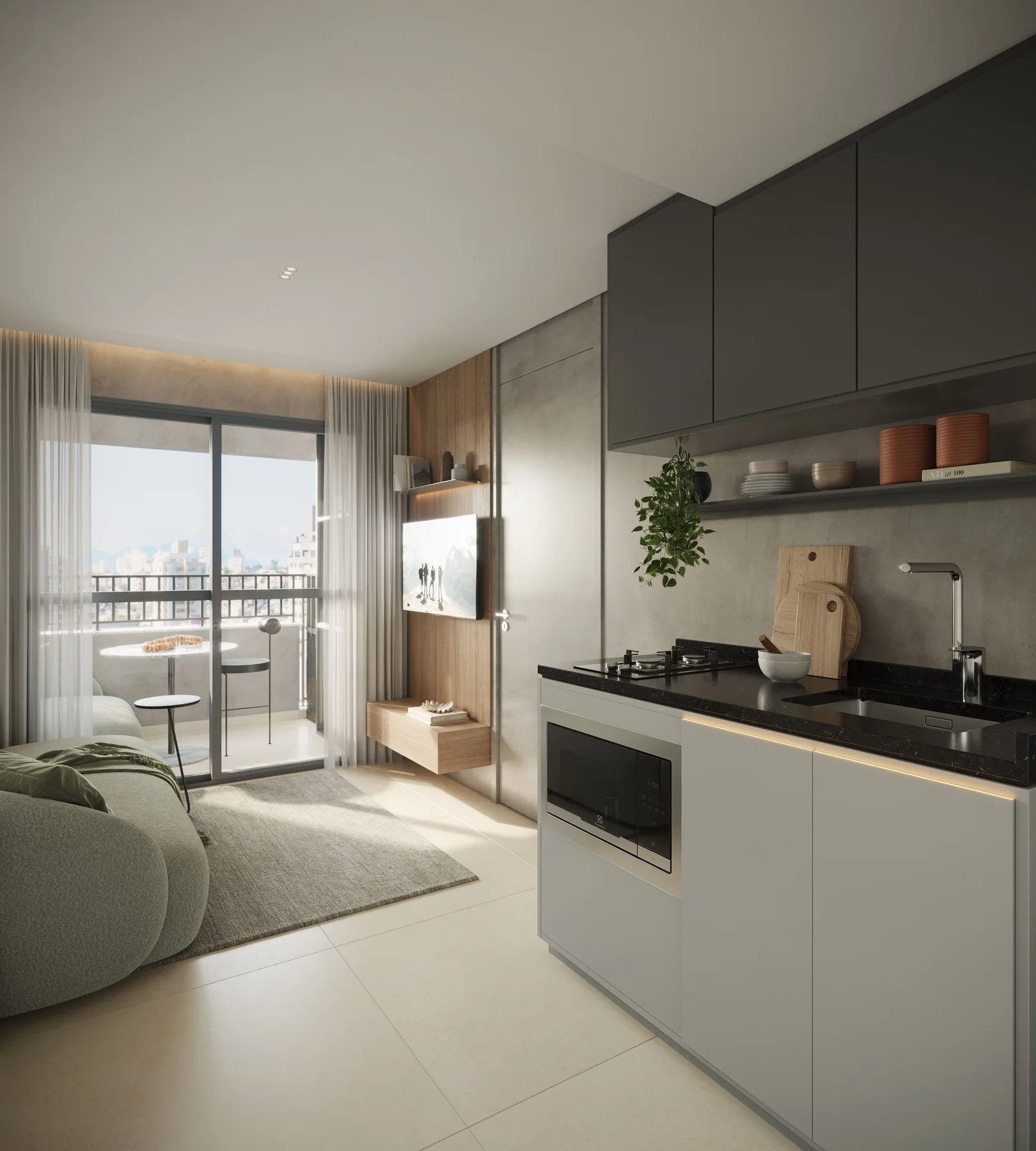 Today Alto da Boa Vista — Perspectiva artística do Living do Apartamento Studio NR - 29m²