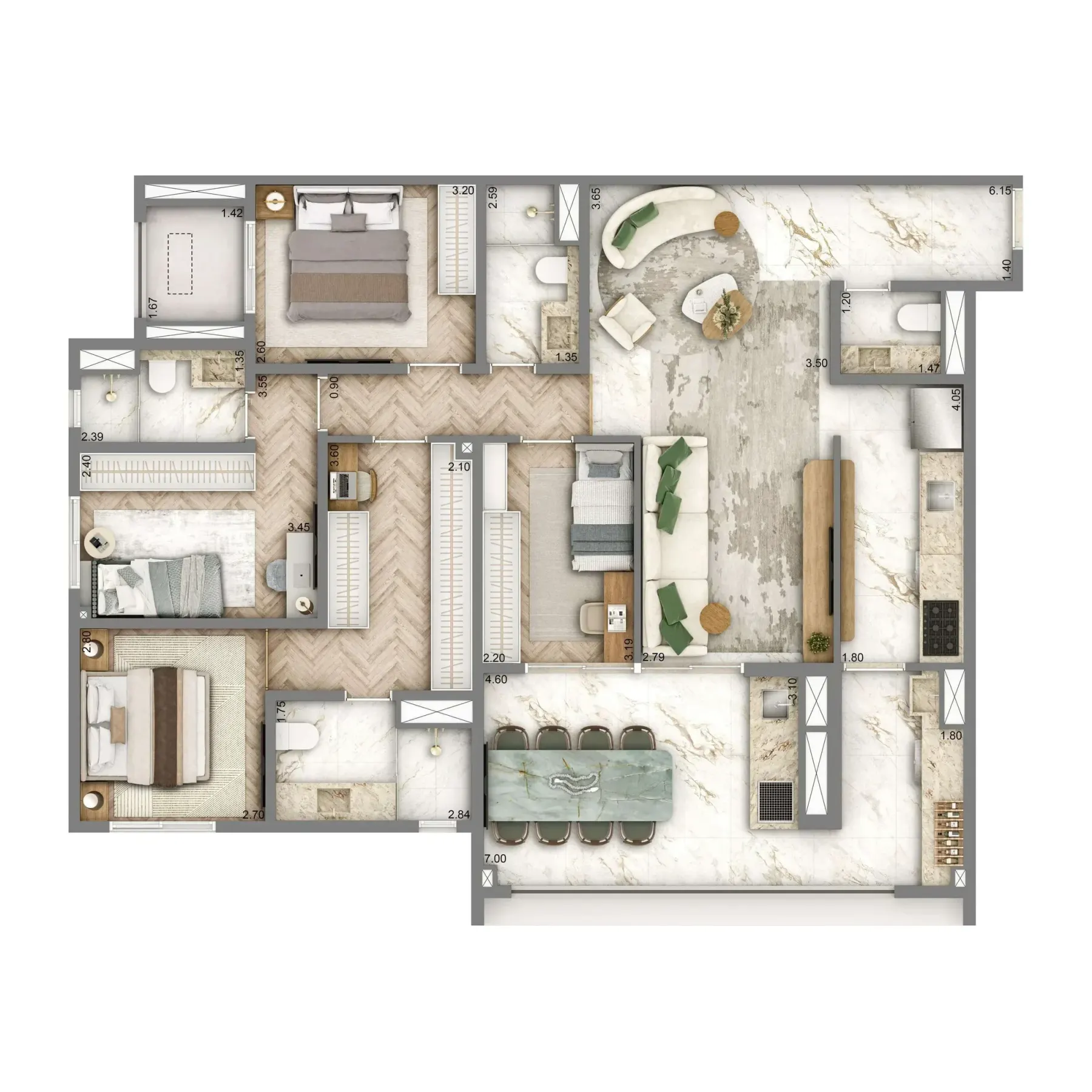 Planta Opção 128m² | 4 dorms. | 2 suítes | 2 vagas